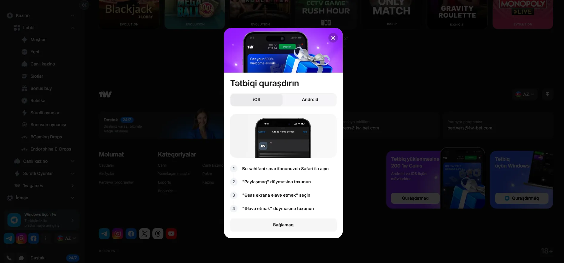 1 win yukle — Android üçün mobil tətbiqin quraşdırılması